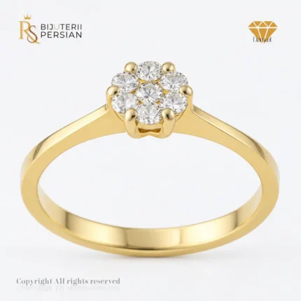 Inel de logodnă din aur galben cu montură în stil halou și diamante strălucitoare – model Aurora