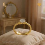 Inel de logodnă din aur galben cu montură în stil halou și diamante strălucitoare – model Aurora