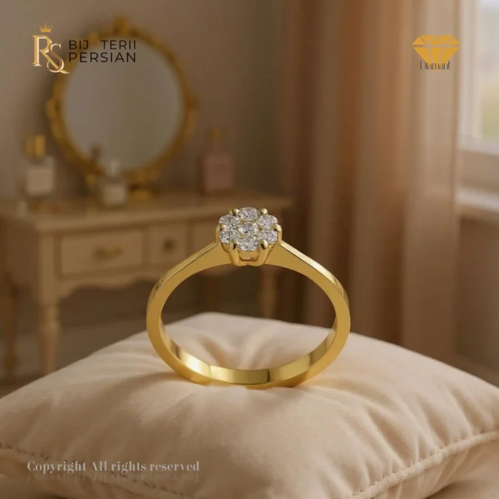 Inel de logodnă din aur galben cu montură în stil halou și diamante strălucitoare – model Aurora