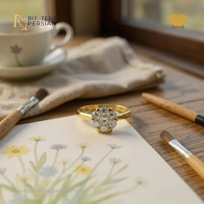 Inel de logodnă din aur galben cu montură în stil halou și diamante strălucitoare – model Aurora