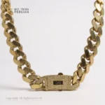 Lanț Cuban din aur galben 14K cu încuietoare strălucitoare, design lat și stil luxos