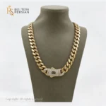 Lanț Cuban din aur galben 14K cu încuietoare strălucitoare, design lat și stil luxos