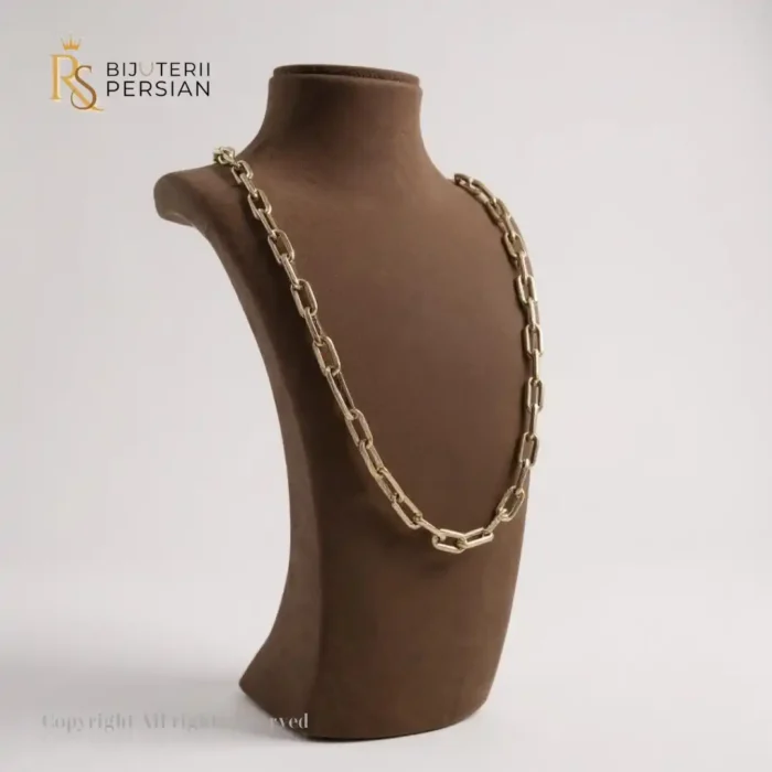 Lanț din aur galben 14K cu zale mari ovale, stil clasic și finisaj strălucitor