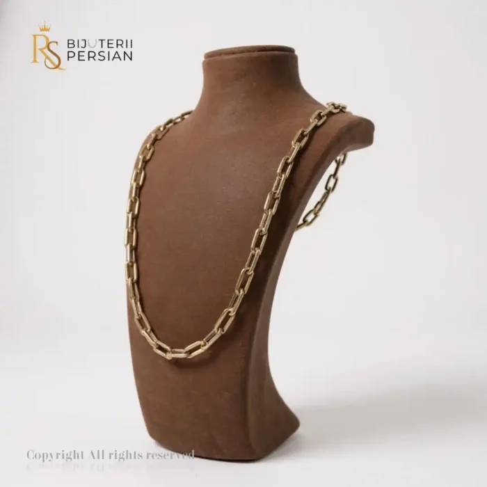 Lanț din aur galben 14K cu zale mari ovale, stil clasic și finisaj strălucitor