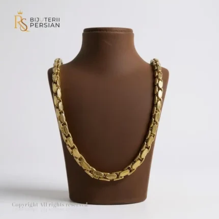 Lant aur galben 14K cu zale late ovale, design impunător și strălucire puternică