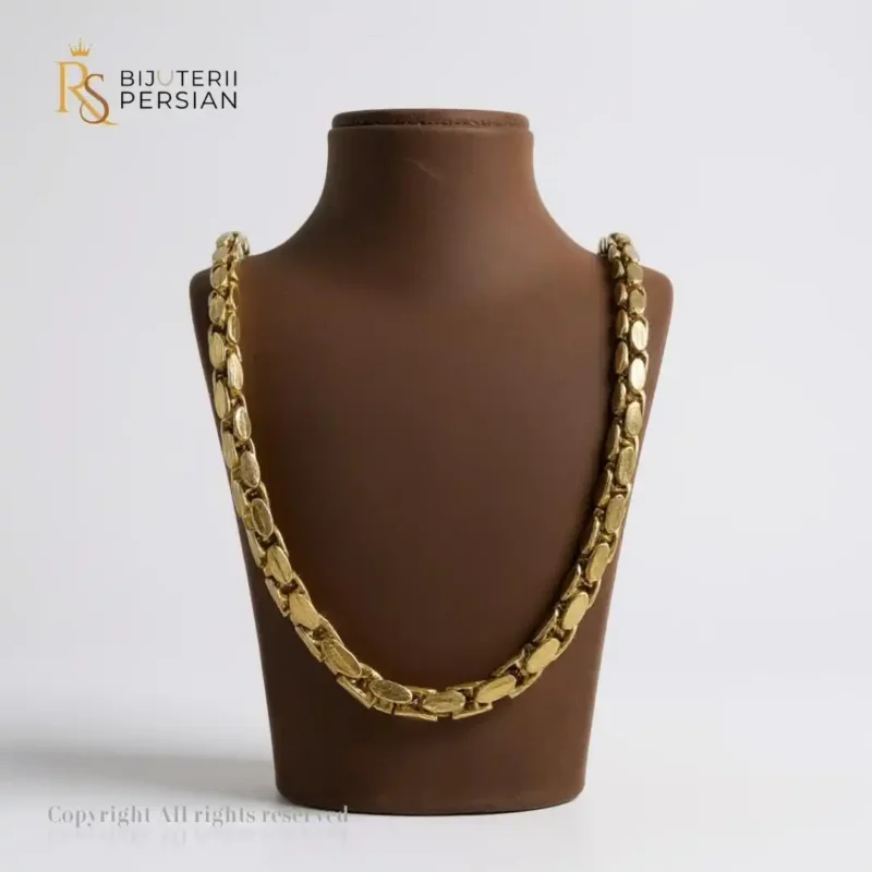 Lant aur galben 14K cu zale late ovale, design impunător și strălucire puternică