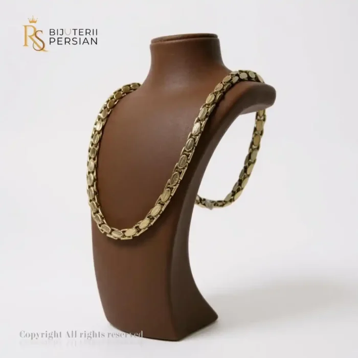 Lant aur galben 14K cu zale late ovale, design impunător și strălucire puternică
