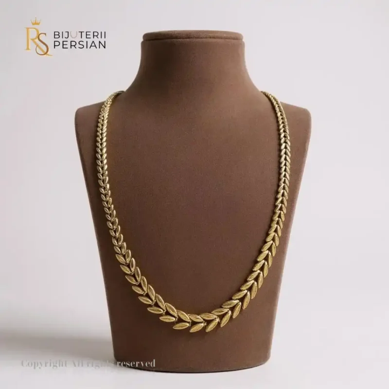 Lant din aur galben 14K cu model frunza elegant