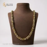 Lanț bicolor din aur galben și alb cu model geometric structurat – bijuterie masculină 14K.