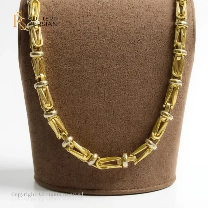 Lanț bicolor din aur galben și alb cu model geometric structurat – bijuterie masculină 14K.