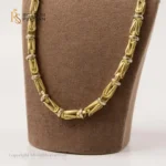 Lanț bicolor din aur galben și alb cu model geometric structurat – bijuterie masculină 14K.