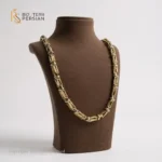 Lanț bicolor din aur galben și alb cu model geometric structurat – bijuterie masculină 14K.