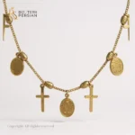 Lanț din aur galben de 14K cu cruciulițe și medalioane decorative - bijuterie elegantă simbolică