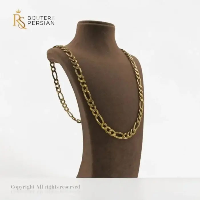 Lanț aur figaro din aur galben 14K model clasic unisex – detaliu zale din partea dreaptă