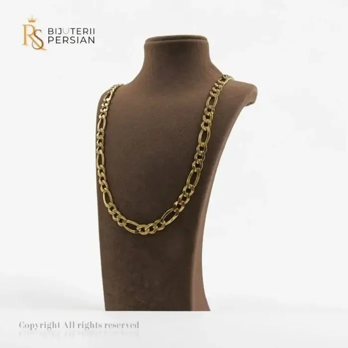Lanț aur figaro din aur galben 14K model gros clasic – vedere detaliată din partea stângă
