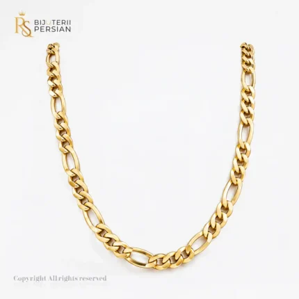 Lant aur galben 14K model Figaro clasic cu zale alternate polizate la luciu oglinda