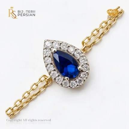 Brățară elegantă din aur galben cu safir în formă de picătură și 16 diamante naturale, certificat IGI