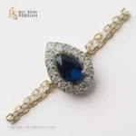 Brățară elegantă din aur galben cu safir în formă de picătură și 16 diamante naturale, certificat IGI
