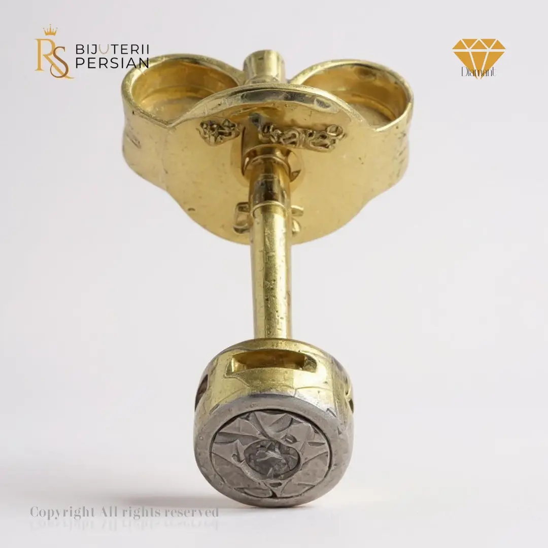 Cercei Diamant din Aur Galben și Alb 14K, 0.01ct, Certificat HRD Cercei din aur galben și alb 14K cu diamante naturale, certificați HRD