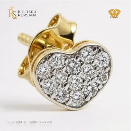 Cercei în formă de inimă din aur galben și alb 14K cu 26 diamante naturale, certificați HRD