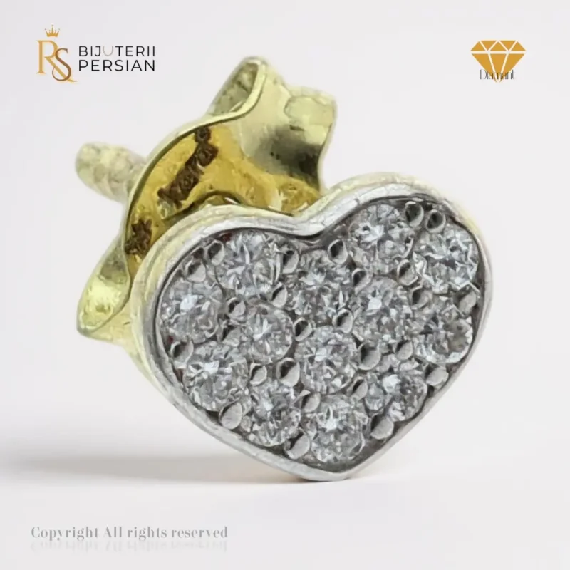 Cercei în formă de inimă din aur galben și alb 14K cu 26 diamante naturale, certificați HRD