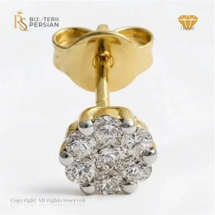 Cercei din aur galben 14K cu montură pavé și 14 diamante naturale certificați HRD
