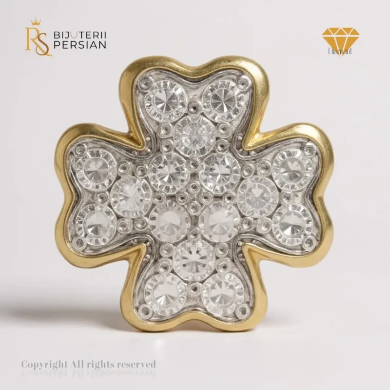 Cerceu floare din aur galben 14K cu 32 diamante naturale pavé – certificat IGI