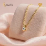 Colier aur galben și alb 14K cu diamant natural certificat HRD, montură flush