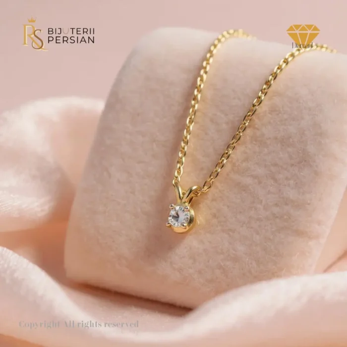 Colier aur galben și alb 14K cu diamant natural certificat HRD, montură flush