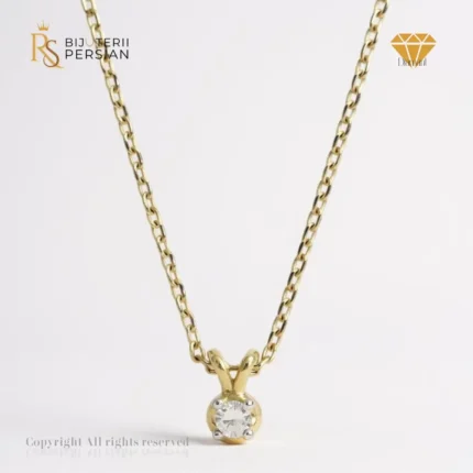 Colier aur galben și alb 14K cu diamant natural certificat HRD, montură flush