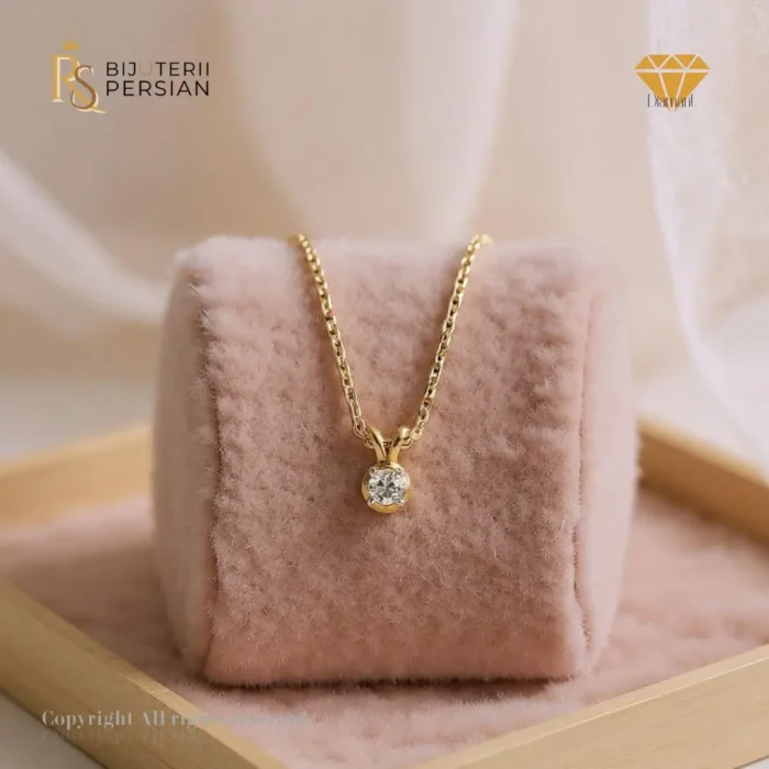 Colier aur galben și alb 14K cu diamant natural certificat HRD, montură flush
