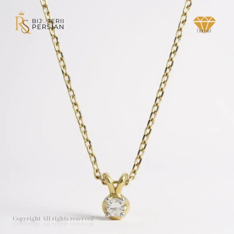 Colier aur galben și alb 14K cu diamant natural certificat HRD, montură flush