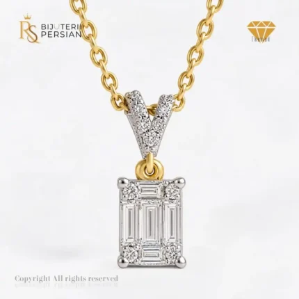 Colier elegant din aur galben 14K cu pandantiv dreptunghiular și diamante naturale certificate IGI