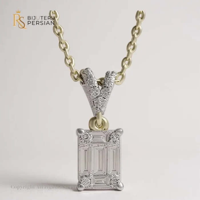Colier elegant din aur galben 14K cu pandantiv dreptunghiular și diamante naturale certificate IGI