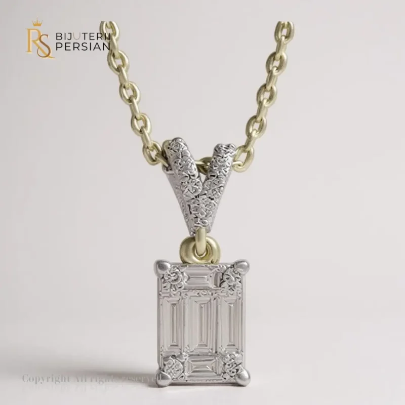 Colier elegant din aur galben 14K cu pandantiv dreptunghiular și diamante naturale certificate IGI