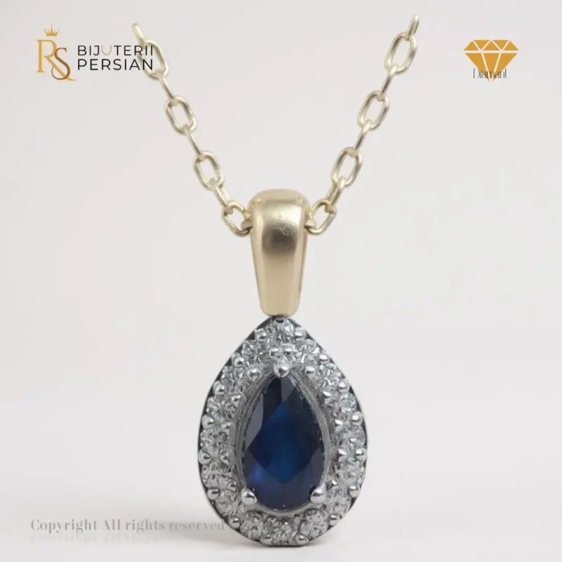 Colier din aur galben cu safir și diamante naturale certificat IGI