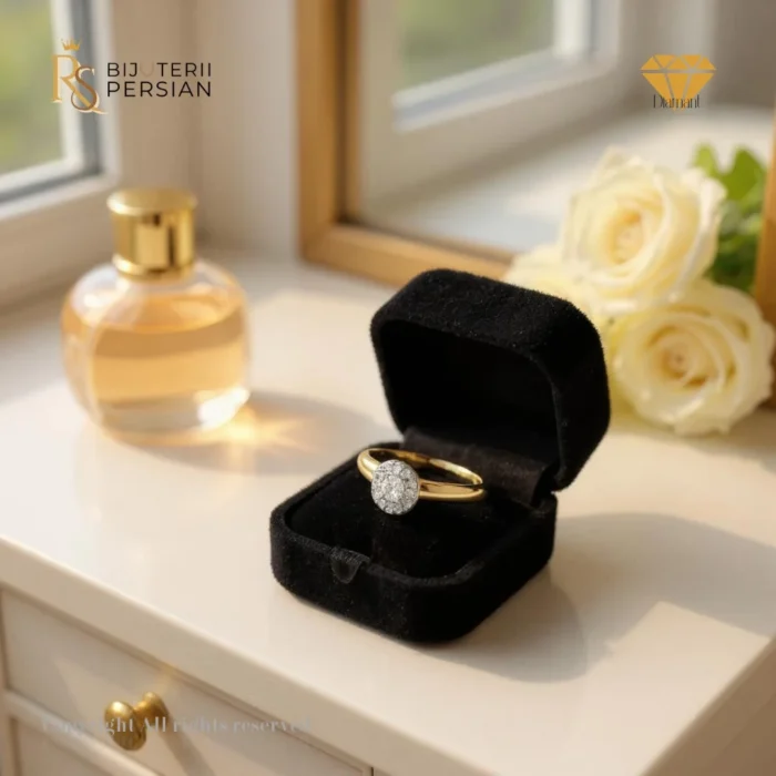 Inel din aur galben 14K cu montură circulară și 13 diamante rotunde naturale certificat IGI