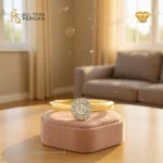 Inel din aur galben 14K cu montură circulară și 13 diamante rotunde naturale certificat IGI