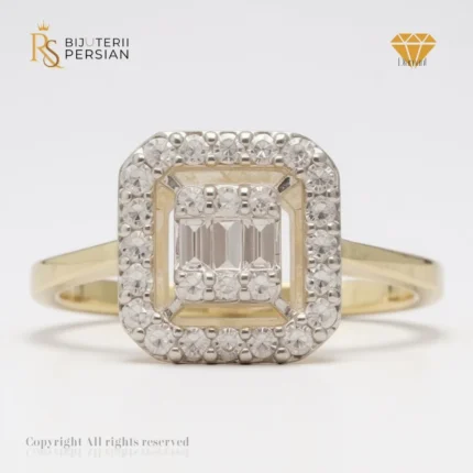 Inel Clarisse din aur galben 14K cu 29 de diamante naturale certificat IGI – model cu formă rectangulară