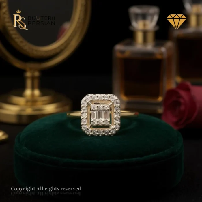 Inel Clarisse din aur galben 14K cu 29 de diamante naturale certificat IGI – model cu formă rectangulară