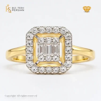 Inel Clarisse din aur galben 14K cu 29 de diamante naturale certificat IGI – model cu formă rectangulară