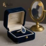 Inel din aur galben 14K cu safir albastru și 16 diamante naturale, certificat IGI – model Sofia