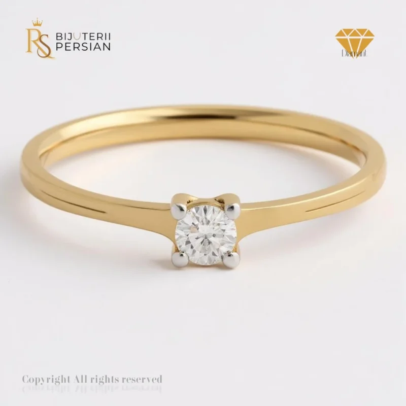 Inel solitar aur galben cu diamant IGI 0.14ct