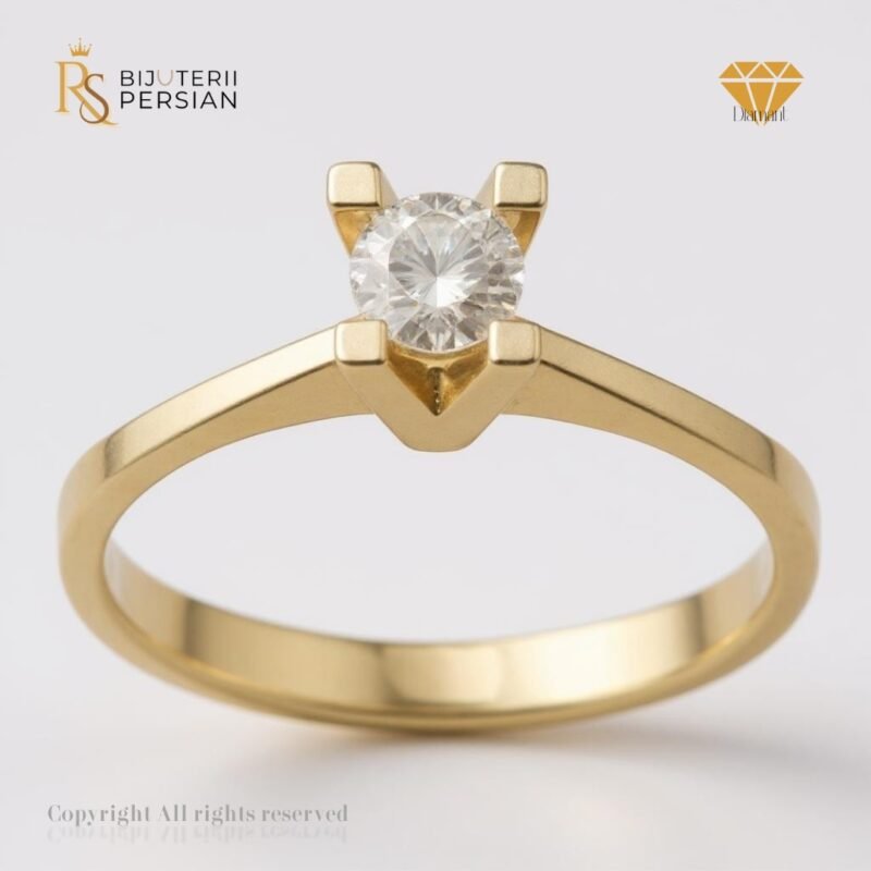Inel solitar din aur galben cu diamant natural certificat IGI, model Eterna – design simplu și elegant