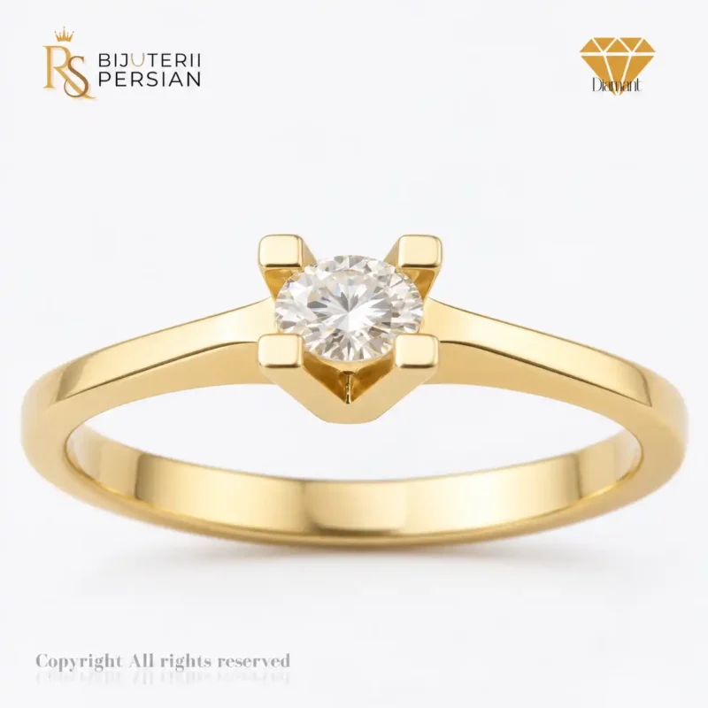Inel solitar din aur galben cu diamant natural certificat IGI, model Eterna – design simplu și elegant
