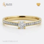 Inel solitar din aur galben cu diamant rotund și bandă cu pietre, certificat IGI