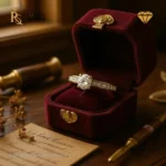 Inel solitar din aur galben cu diamant rotund și bandă cu pietre, certificat IGI