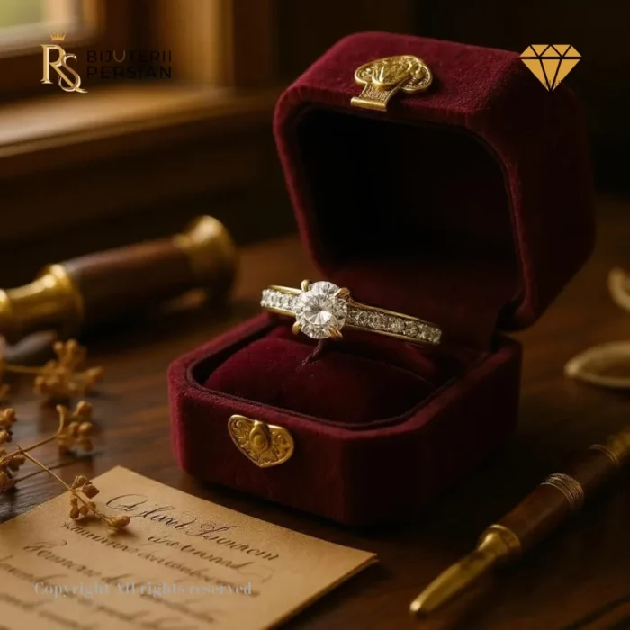 Inel solitar din aur galben cu diamant rotund și bandă cu pietre, certificat IGI