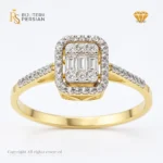 Inel Victoria din aur galben și alb 14K cu diamante naturale certificat HRD, design rectangular elegant