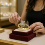 Inel Victoria din aur galben și alb 14K cu diamante naturale certificat HRD, design rectangular elegant